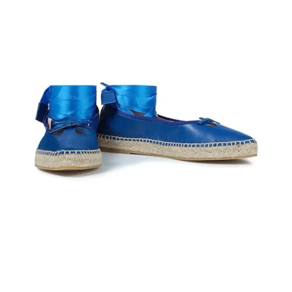 Marc Jacobs Mouse Espadrille Flats Womens 36 Blue Like New Satin Spain Ankle Tie